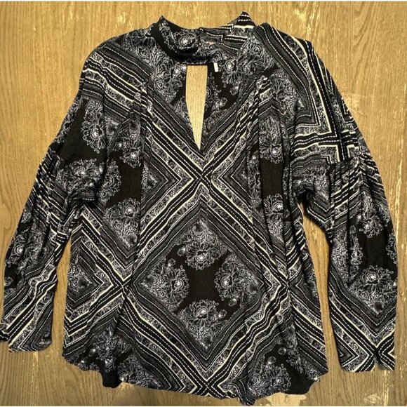 Free People Walking On A Dream Tunic Shirt Black Size Large Boho Long Sleeve - Picture 3 of 13